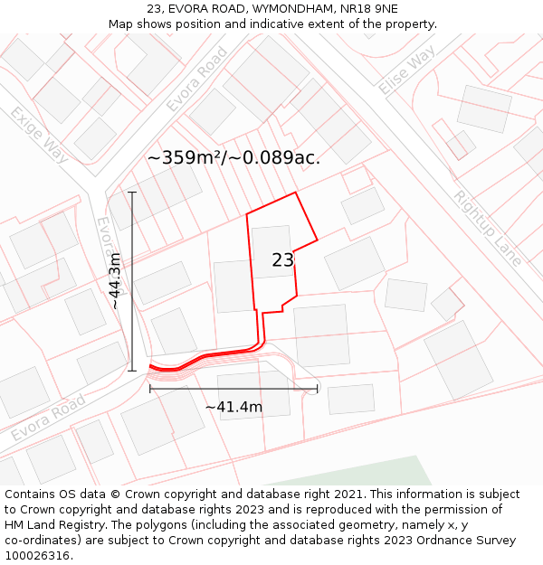 23, EVORA ROAD, WYMONDHAM, NR18 9NE: Plot and title map