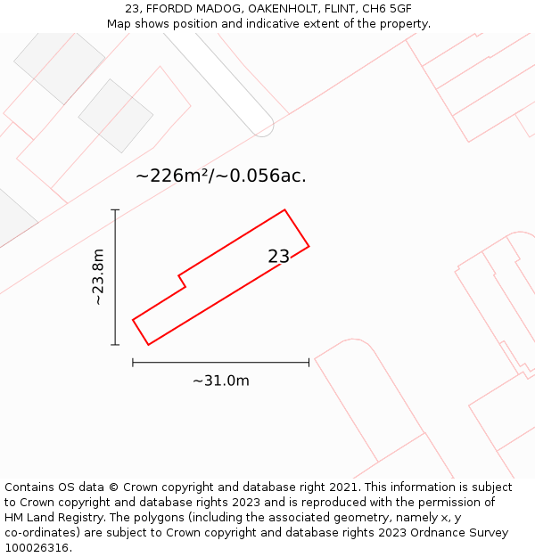 23, FFORDD MADOG, OAKENHOLT, FLINT, CH6 5GF: Plot and title map