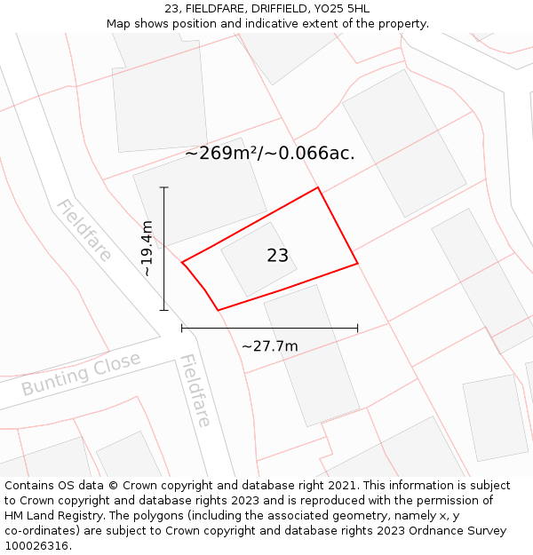 23, FIELDFARE, DRIFFIELD, YO25 5HL: Plot and title map