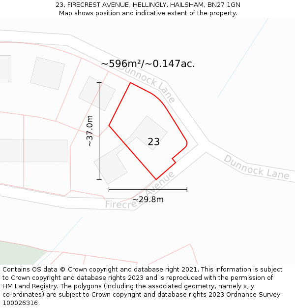 23, FIRECREST AVENUE, HELLINGLY, HAILSHAM, BN27 1GN: Plot and title map