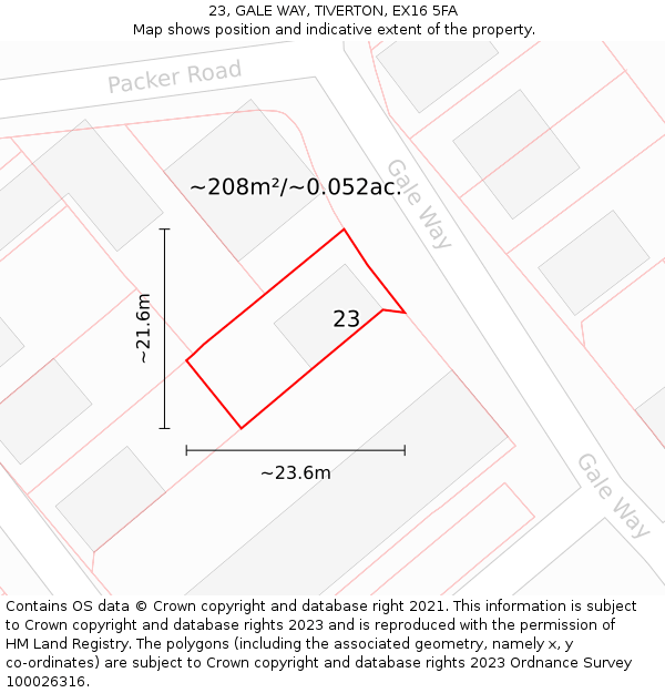 23, GALE WAY, TIVERTON, EX16 5FA: Plot and title map