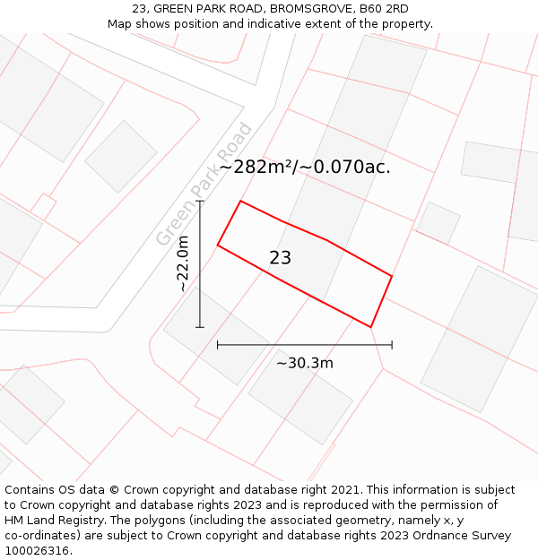 23, GREEN PARK ROAD, BROMSGROVE, B60 2RD: Plot and title map