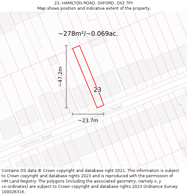 23, HAMILTON ROAD, OXFORD, OX2 7PY: Plot and title map