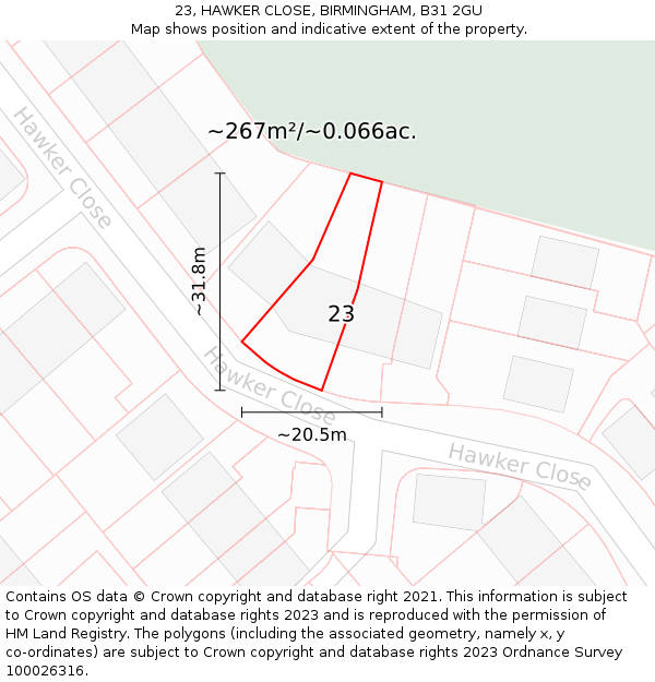 23, HAWKER CLOSE, BIRMINGHAM, B31 2GU: Plot and title map