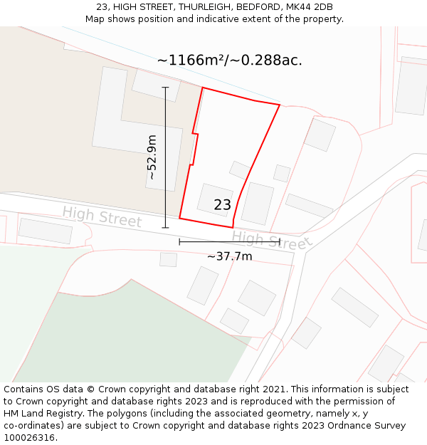 23, HIGH STREET, THURLEIGH, BEDFORD, MK44 2DB: Plot and title map