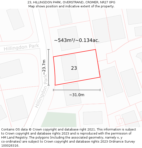 23, HILLINGDON PARK, OVERSTRAND, CROMER, NR27 0PG: Plot and title map