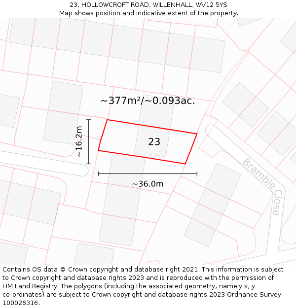 23, HOLLOWCROFT ROAD, WILLENHALL, WV12 5YS: Plot and title map