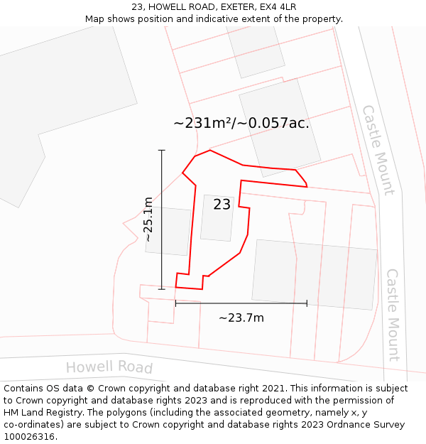 23, HOWELL ROAD, EXETER, EX4 4LR: Plot and title map