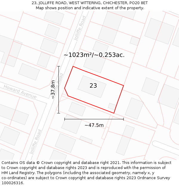 23, JOLLIFFE ROAD, WEST WITTERING, CHICHESTER, PO20 8ET: Plot and title map