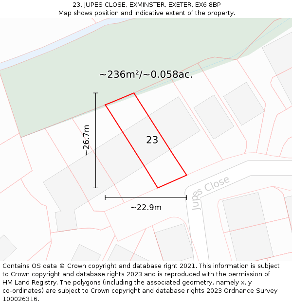 23, JUPES CLOSE, EXMINSTER, EXETER, EX6 8BP: Plot and title map