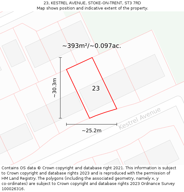 23, KESTREL AVENUE, STOKE-ON-TRENT, ST3 7RD: Plot and title map