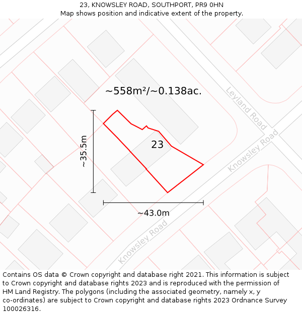 23, KNOWSLEY ROAD, SOUTHPORT, PR9 0HN: Plot and title map