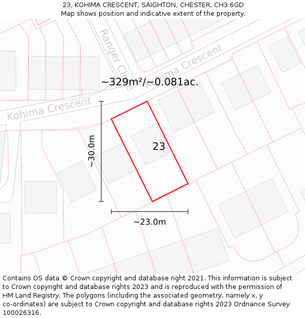 23, KOHIMA CRESCENT, SAIGHTON, CHESTER, CH3 6GD: Plot and title map