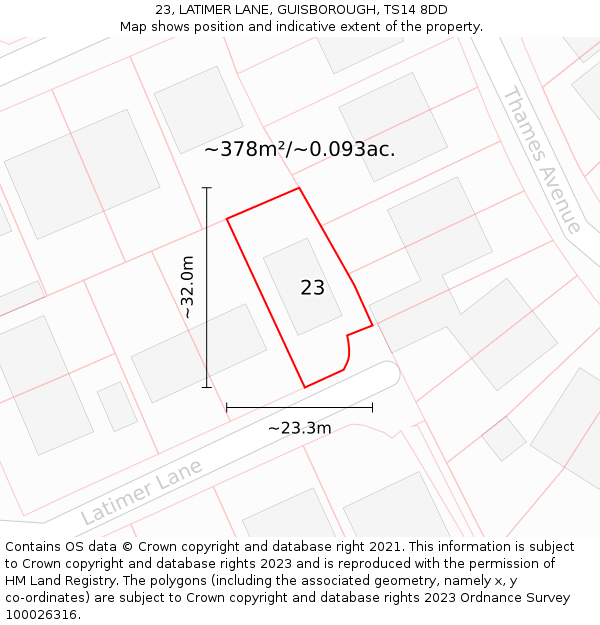 23, LATIMER LANE, GUISBOROUGH, TS14 8DD: Plot and title map