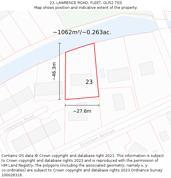 23, LAWRENCE ROAD, FLEET, GU52 7SS: Plot and title map