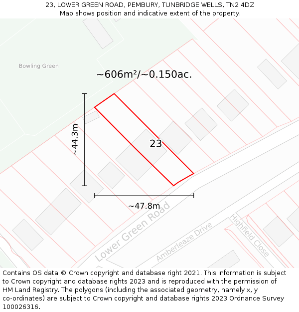 23, LOWER GREEN ROAD, PEMBURY, TUNBRIDGE WELLS, TN2 4DZ: Plot and title map