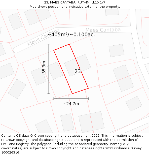 23, MAES CANTABA, RUTHIN, LL15 1YP: Plot and title map