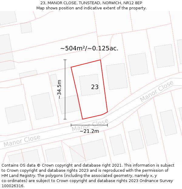 23, MANOR CLOSE, TUNSTEAD, NORWICH, NR12 8EP: Plot and title map