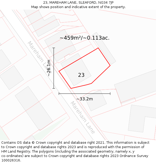 23, MAREHAM LANE, SLEAFORD, NG34 7JP: Plot and title map