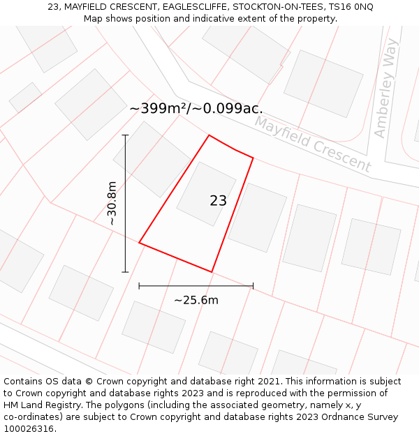 23, MAYFIELD CRESCENT, EAGLESCLIFFE, STOCKTON-ON-TEES, TS16 0NQ: Plot and title map