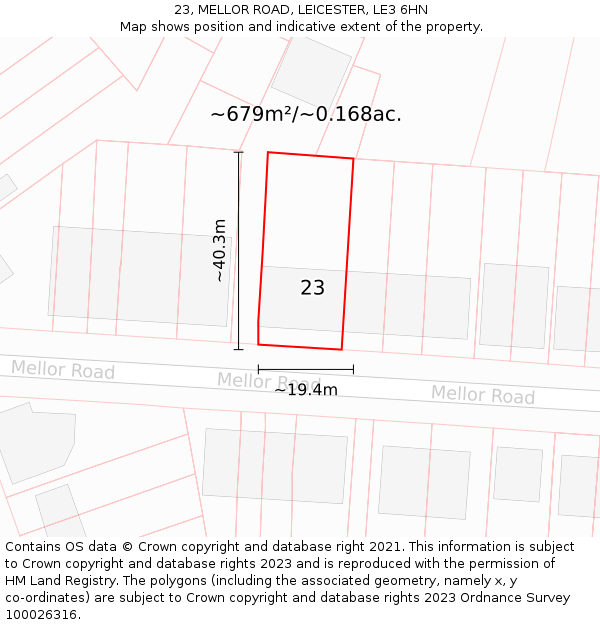 23, MELLOR ROAD, LEICESTER, LE3 6HN: Plot and title map