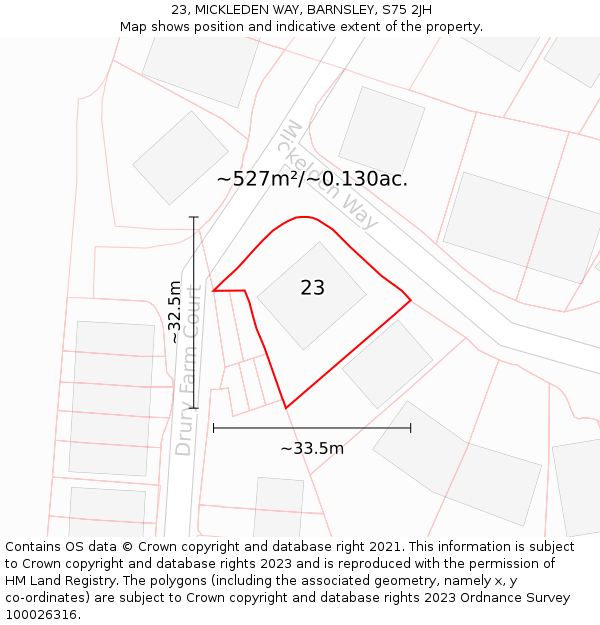 23, MICKLEDEN WAY, BARNSLEY, S75 2JH: Plot and title map