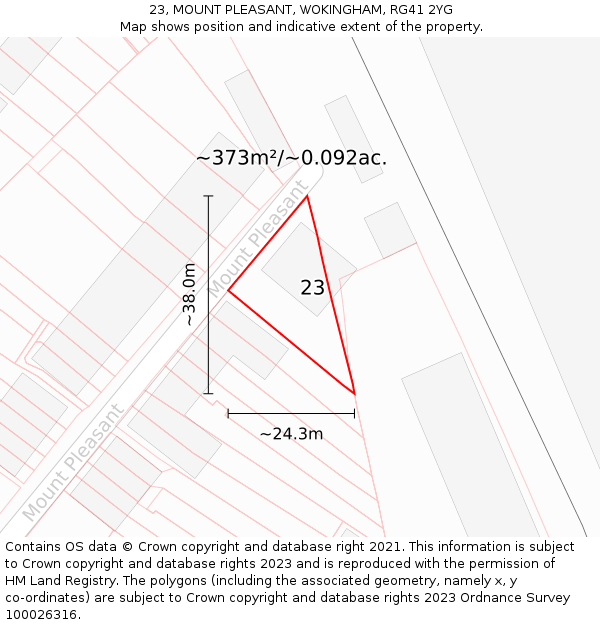 23, MOUNT PLEASANT, WOKINGHAM, RG41 2YG: Plot and title map