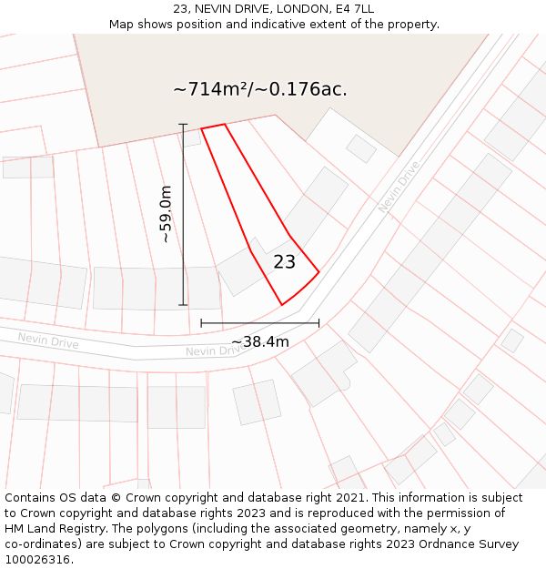 23, NEVIN DRIVE, LONDON, E4 7LL: Plot and title map