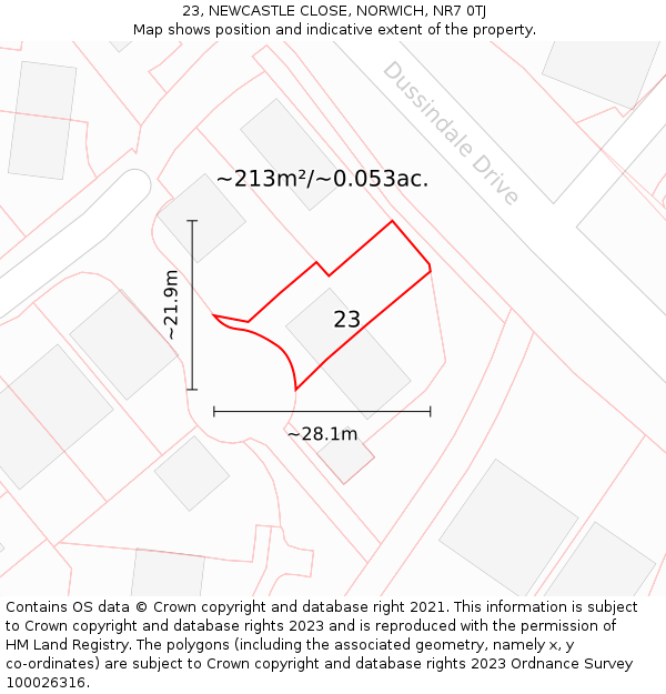 23, NEWCASTLE CLOSE, NORWICH, NR7 0TJ: Plot and title map