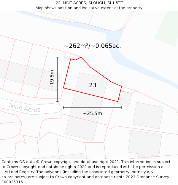 23, NINE ACRES, SLOUGH, SL1 5TZ: Plot and title map