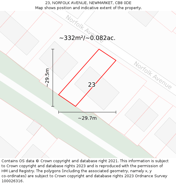 23, NORFOLK AVENUE, NEWMARKET, CB8 0DE: Plot and title map