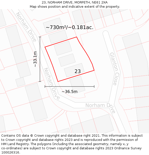 23, NORHAM DRIVE, MORPETH, NE61 2XA: Plot and title map