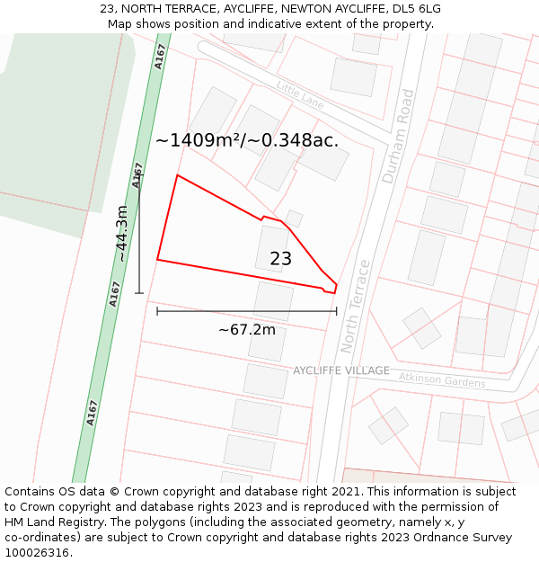 23, NORTH TERRACE, AYCLIFFE, NEWTON AYCLIFFE, DL5 6LG: Plot and title map