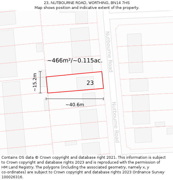 23, NUTBOURNE ROAD, WORTHING, BN14 7HS: Plot and title map