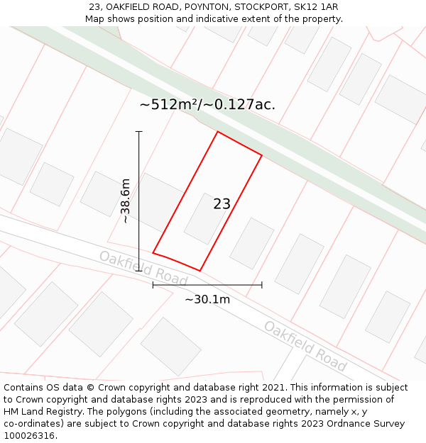 23, OAKFIELD ROAD, POYNTON, STOCKPORT, SK12 1AR: Plot and title map