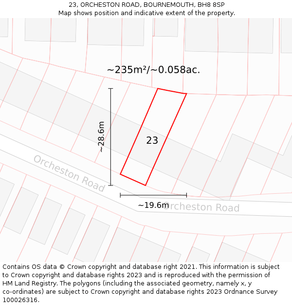 23, ORCHESTON ROAD, BOURNEMOUTH, BH8 8SP: Plot and title map