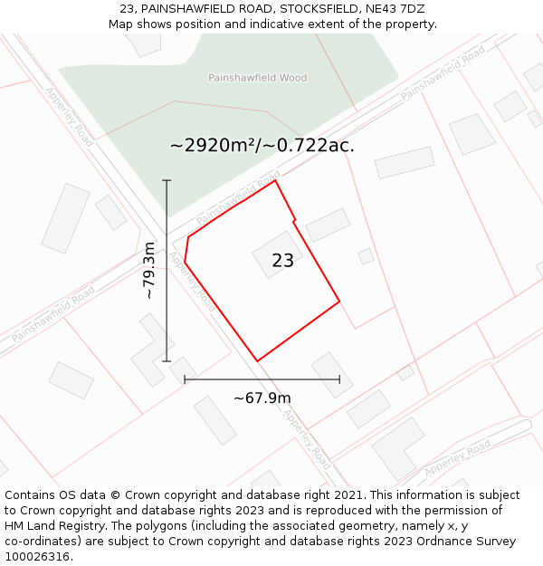 23, PAINSHAWFIELD ROAD, STOCKSFIELD, NE43 7DZ: Plot and title map