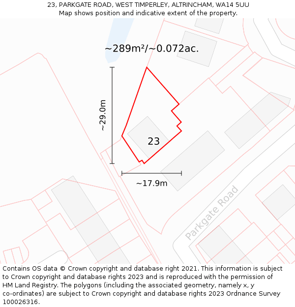 23, PARKGATE ROAD, WEST TIMPERLEY, ALTRINCHAM, WA14 5UU: Plot and title map