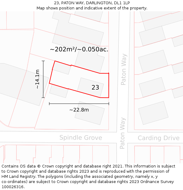 23, PATON WAY, DARLINGTON, DL1 1LP: Plot and title map