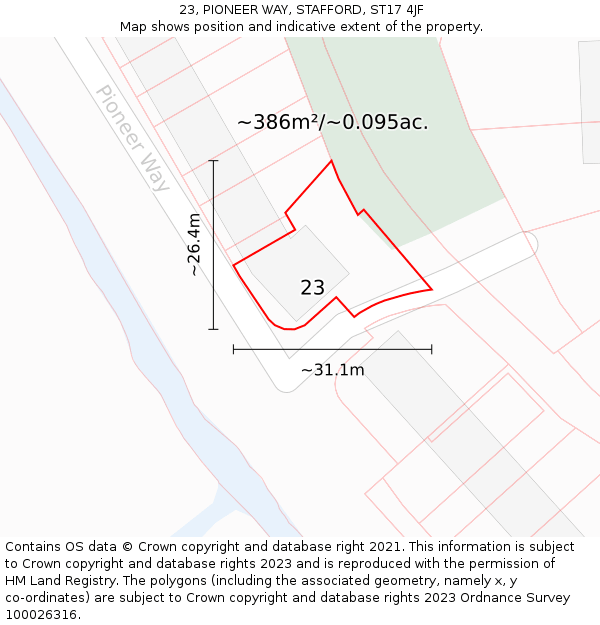 23, PIONEER WAY, STAFFORD, ST17 4JF: Plot and title map