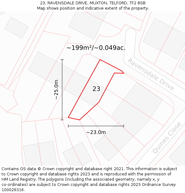 23, RAVENSDALE DRIVE, MUXTON, TELFORD, TF2 8SB: Plot and title map