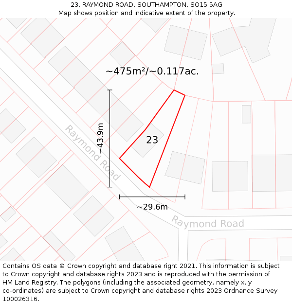 23, RAYMOND ROAD, SOUTHAMPTON, SO15 5AG: Plot and title map