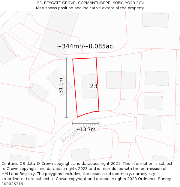 23, REYGATE GROVE, COPMANTHORPE, YORK, YO23 3YN: Plot and title map