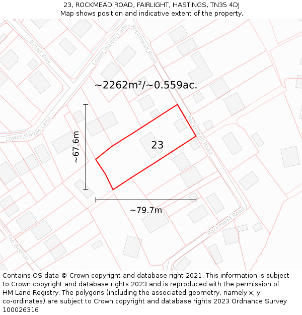 23, ROCKMEAD ROAD, FAIRLIGHT, HASTINGS, TN35 4DJ: Plot and title map