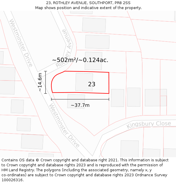 23, ROTHLEY AVENUE, SOUTHPORT, PR8 2SS: Plot and title map