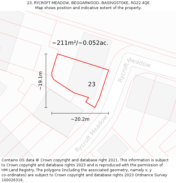 23, RYCROFT MEADOW, BEGGARWOOD, BASINGSTOKE, RG22 4QE: Plot and title map