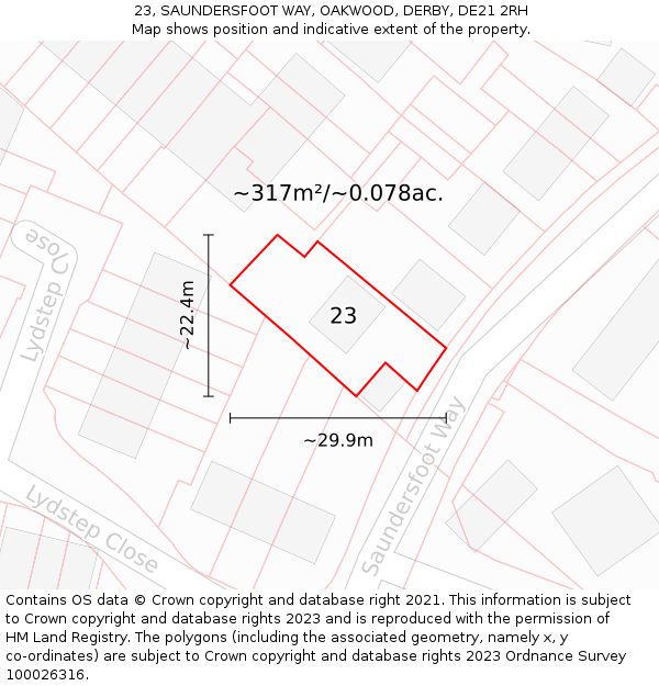 23, SAUNDERSFOOT WAY, OAKWOOD, DERBY, DE21 2RH: Plot and title map