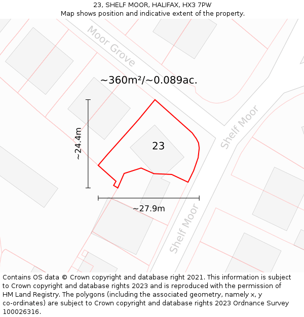 23, SHELF MOOR, HALIFAX, HX3 7PW: Plot and title map