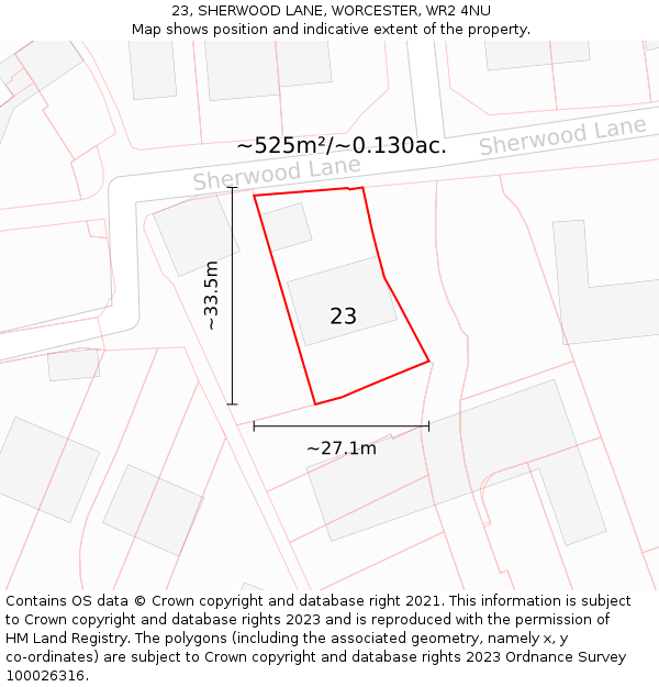 23, SHERWOOD LANE, WORCESTER, WR2 4NU: Plot and title map