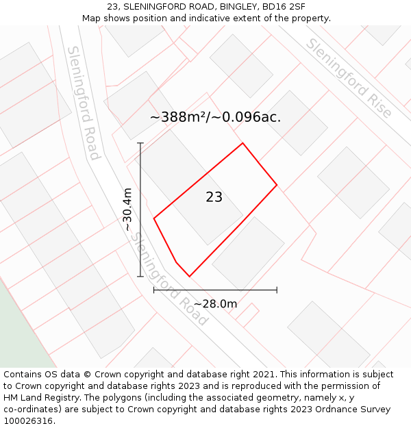 23, SLENINGFORD ROAD, BINGLEY, BD16 2SF: Plot and title map